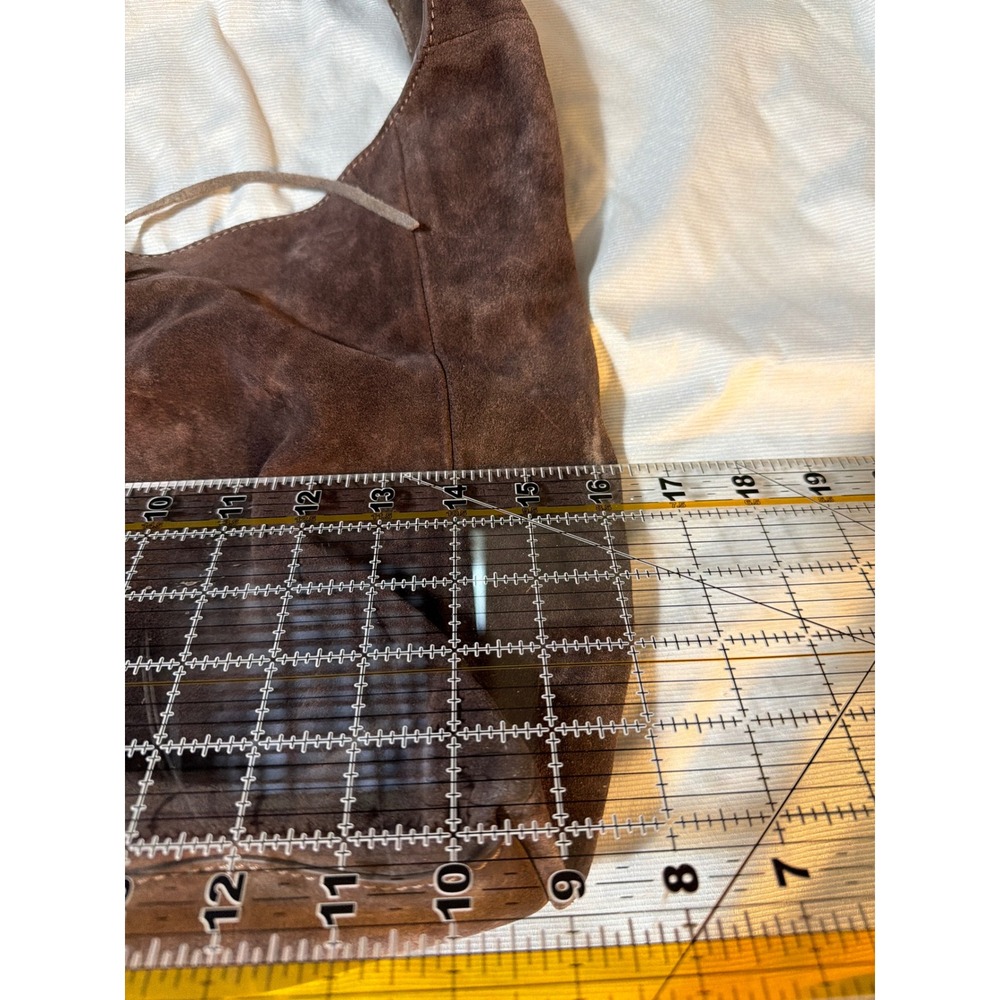 Lucky Brand Brown Suede Hobo Bag Slouchy Leather Shoulder Bag Boho Large Tie Top - Picture 2 of 6